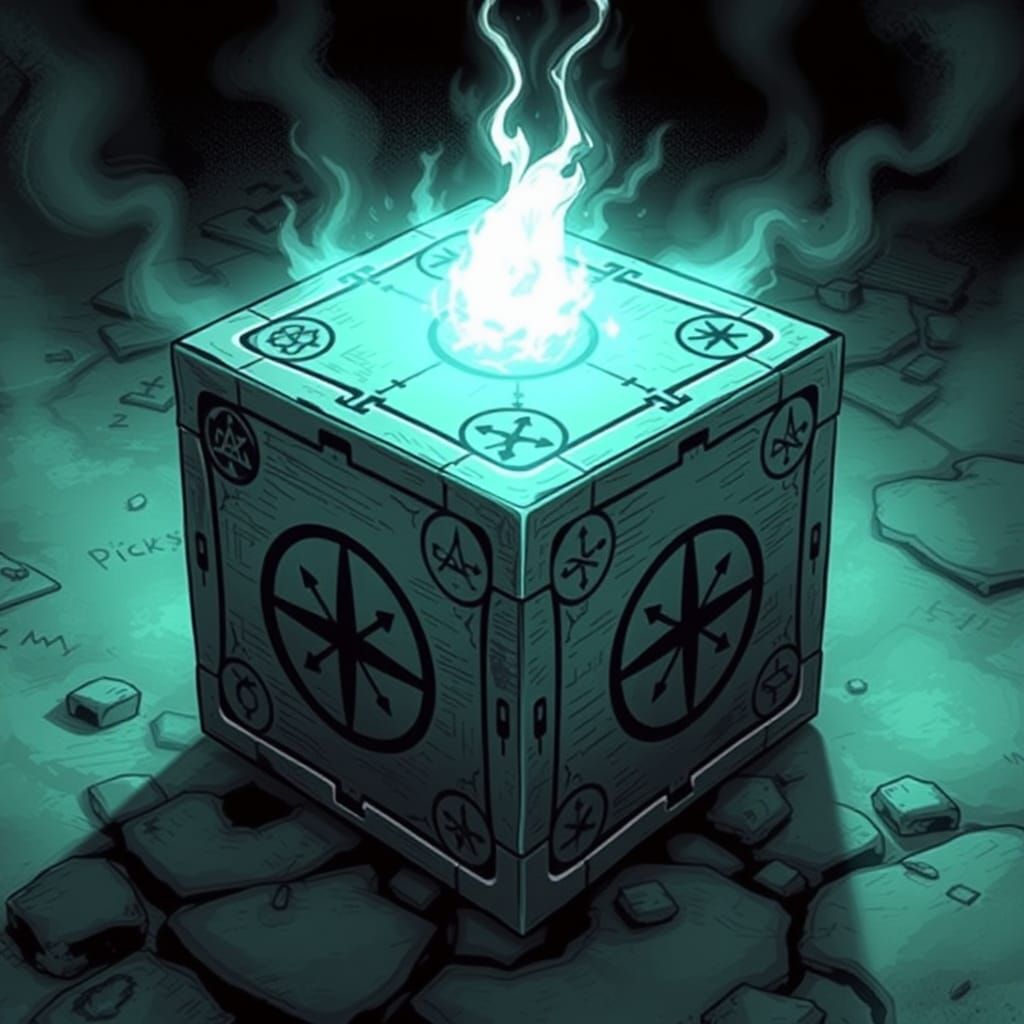 Cursed Cube Puzzle Box in Horror Manga Style