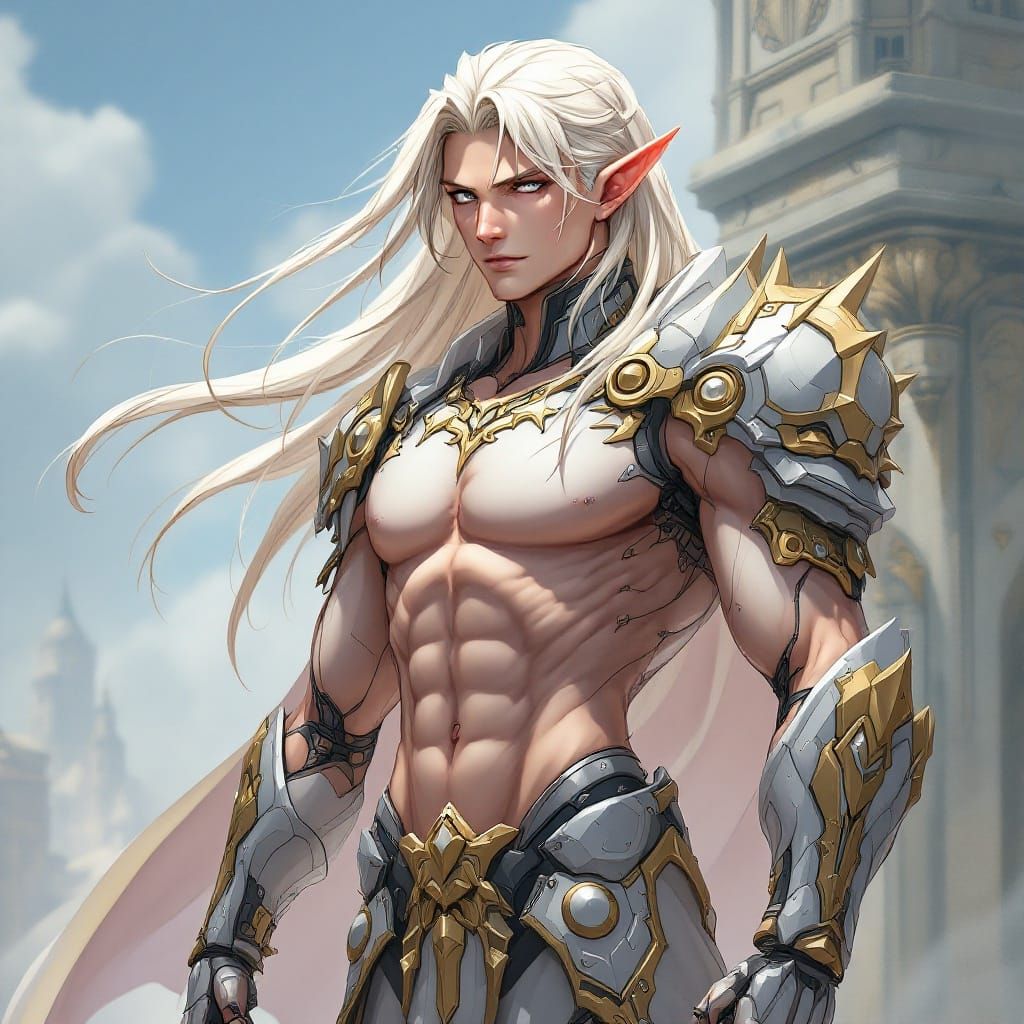 Cyberpunk Elf Warrior in Lofi Anime Style