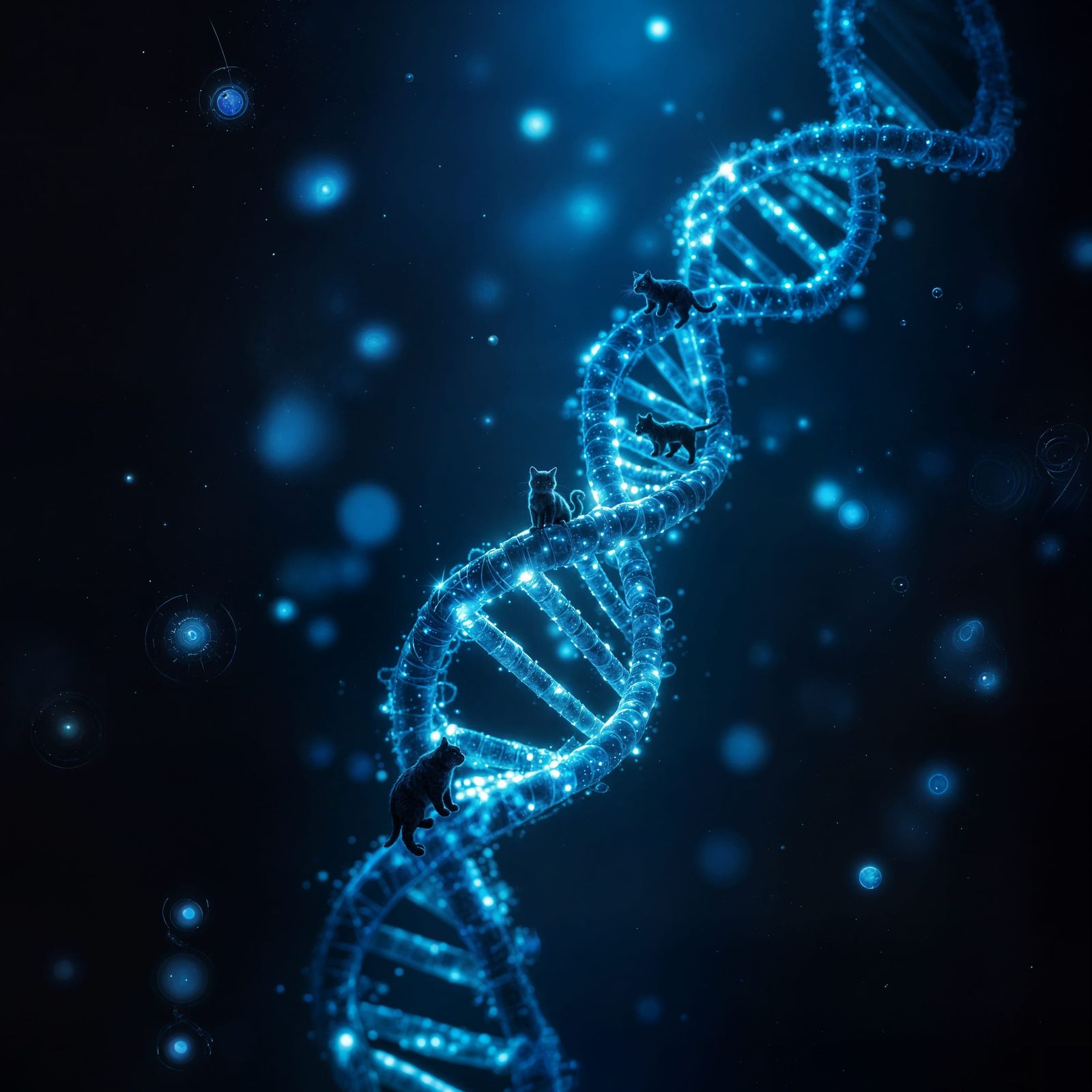 Cats Climb a DNA Strand: Cinematic 3D Digital Art