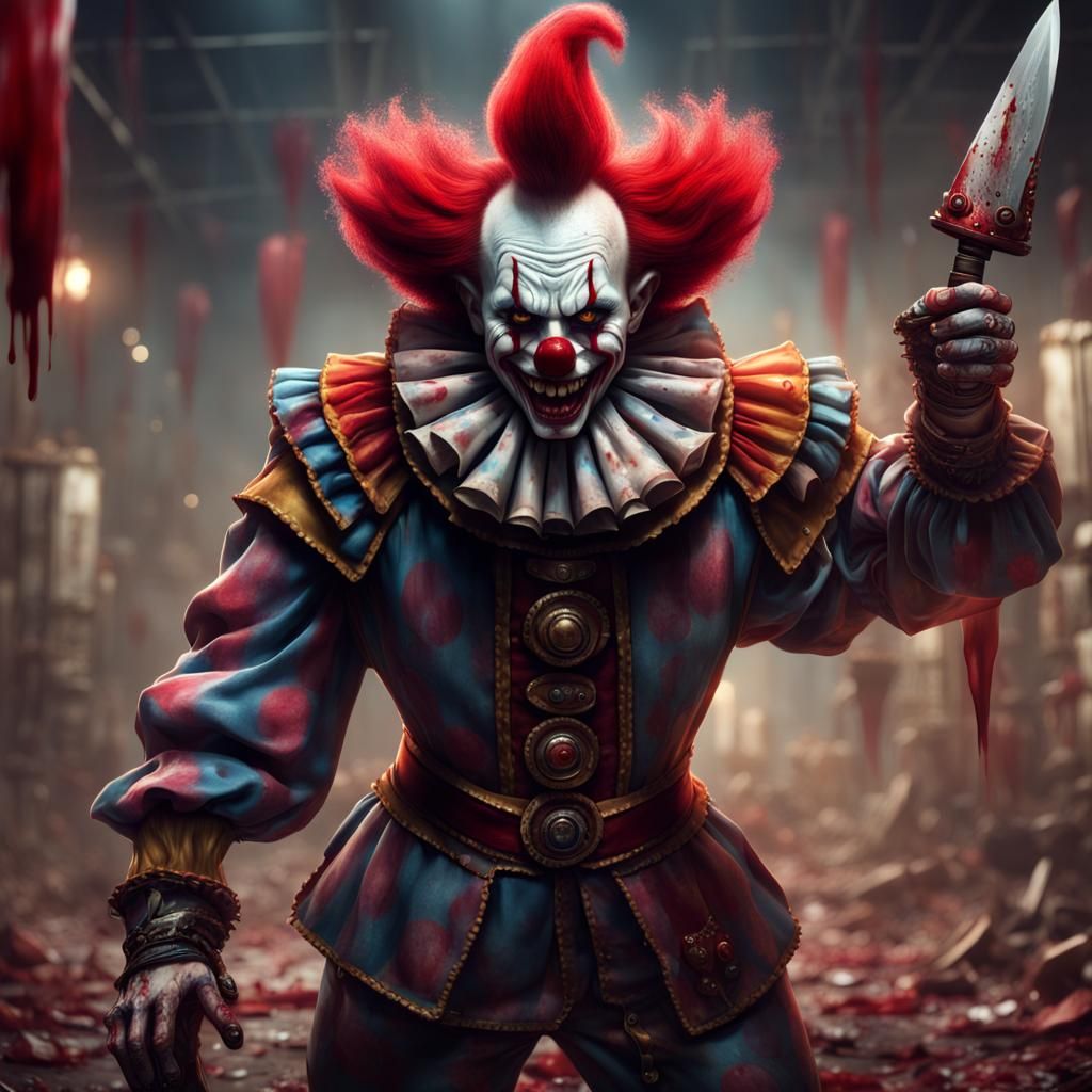 Scary Clown Juggling Knives in Dark Fantasy Art