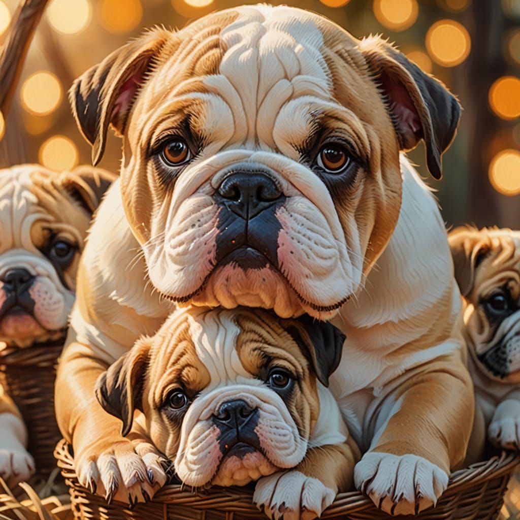 Bulldog Nursing Puppies: Heartwarming Animal Art