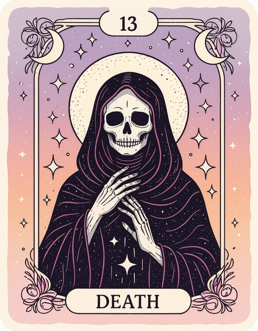 Mystical Death Tarot Card in Ignorant Tattoo Style