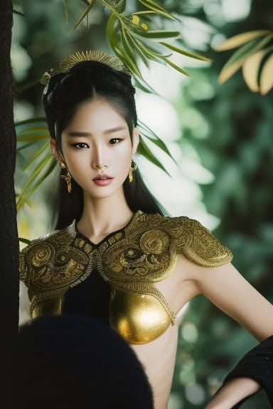 Intricate Gold Goddess in Vivid Coloring Book Style