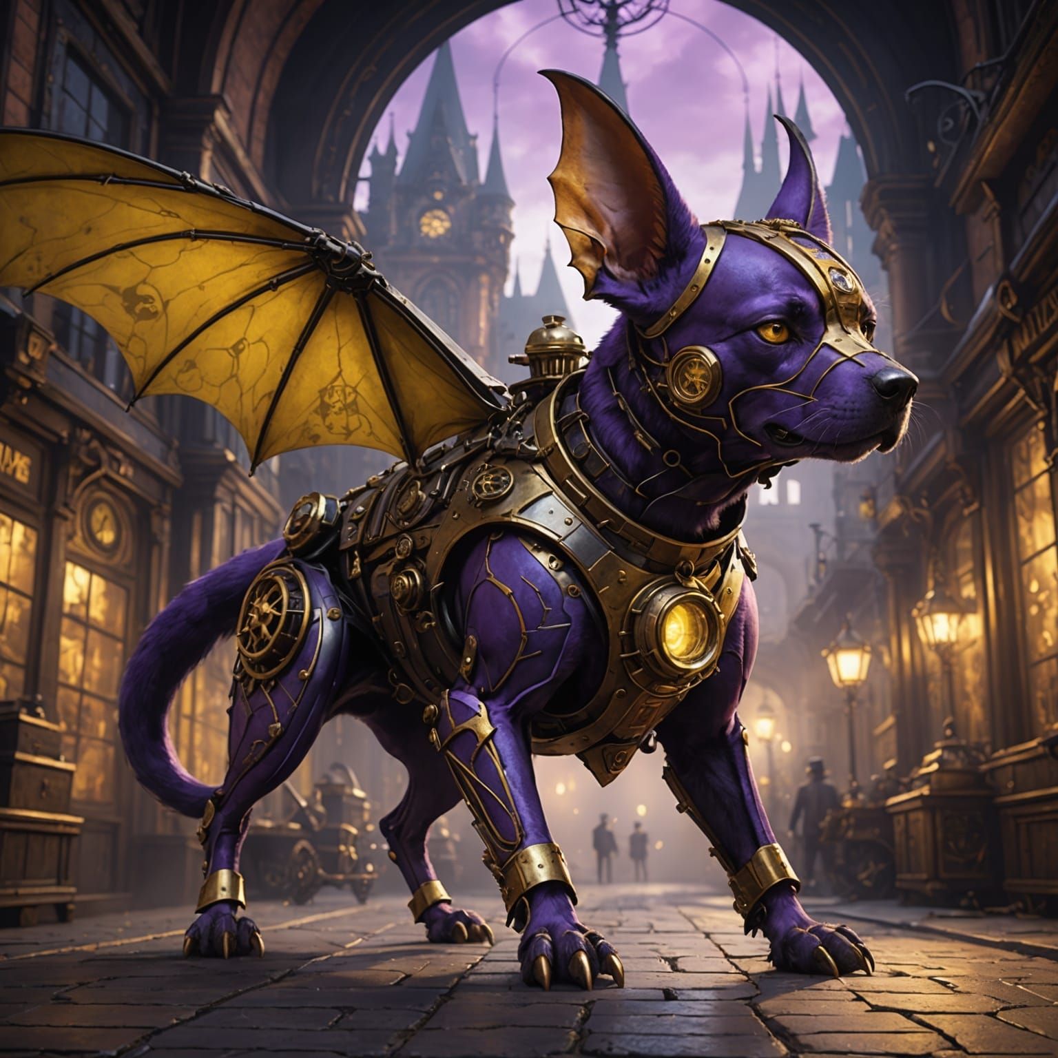 Steampunk Ace the Bat-Hound in Dark Fantasy Style