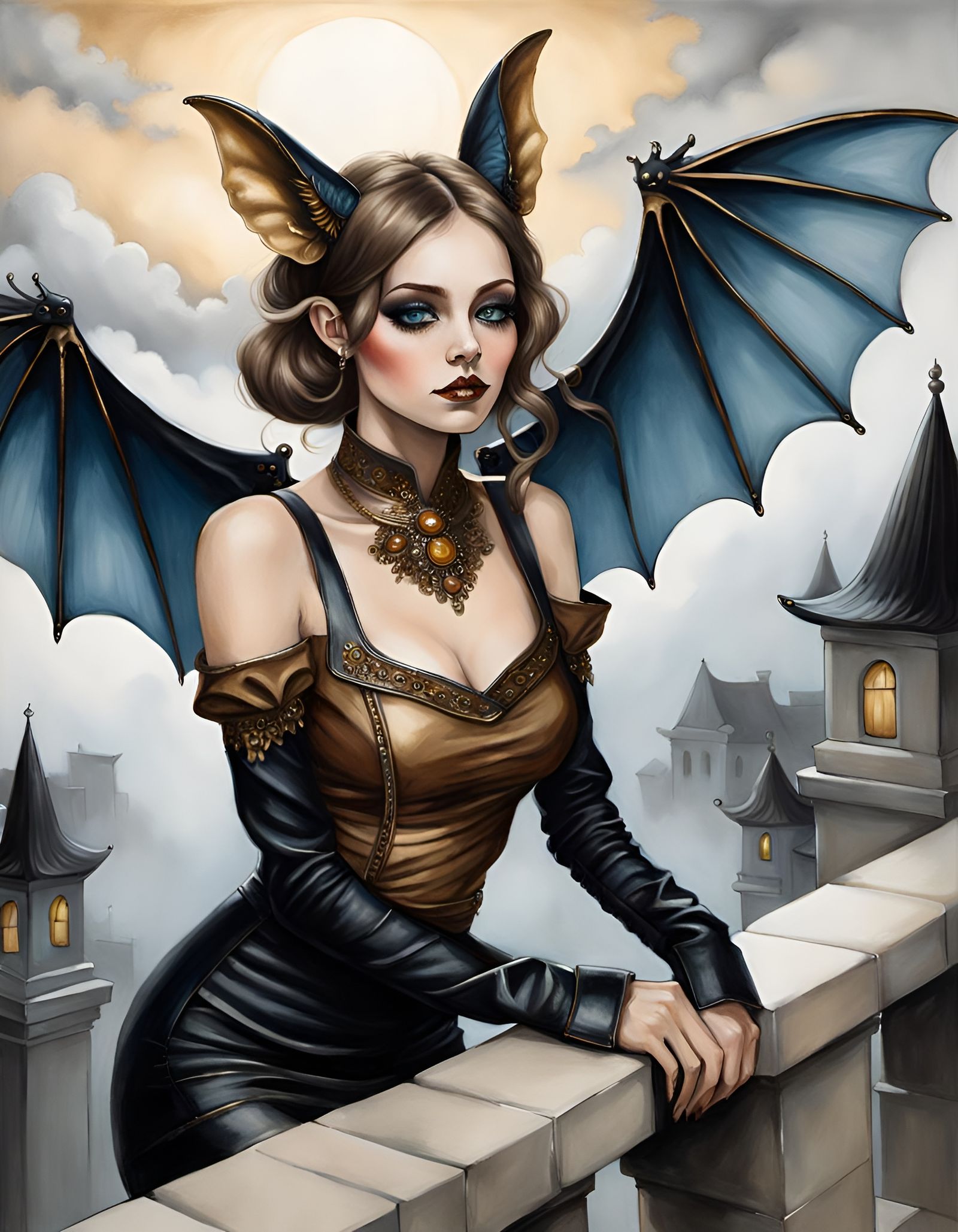 Anthropomorphic Bat Girl in Lowbrow Art Style