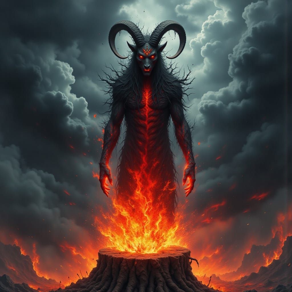 Satan as Goat-Man King of Hell Amidst Hellmouth Fire