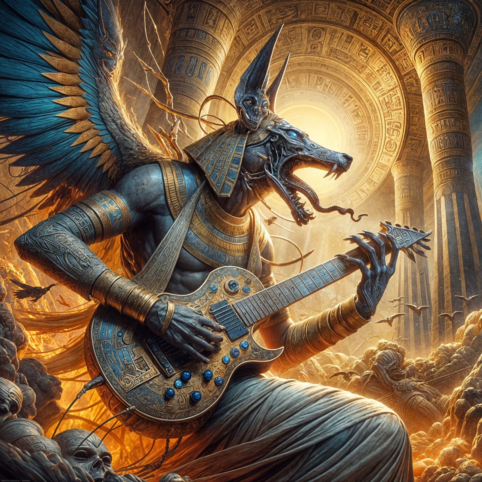 Anubis Plays Heavy Metal Guitar in Dramatic HDR Style
