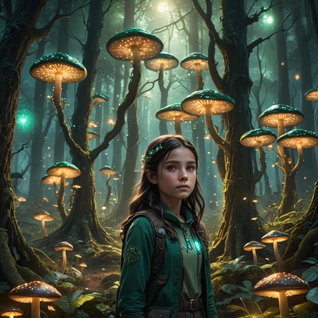 Mystical Forest Portrait: Girl with Green Hair Roots