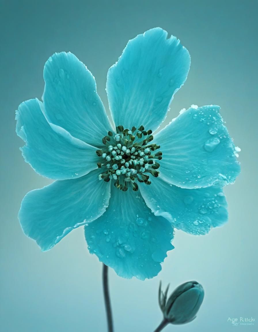 Ethereal Floral Art in Arctic Turquoise, Minimalist Style