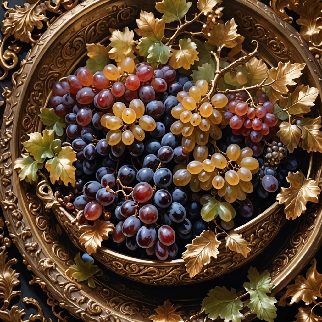 Luxurious Still Life of Bronzed Grapes