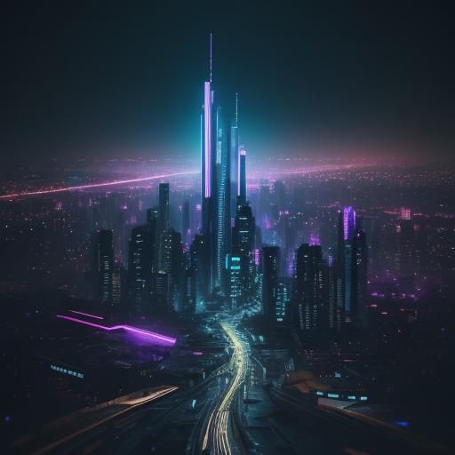 Cyberpunk Neon Cityscape in Dreamlike Digital Art