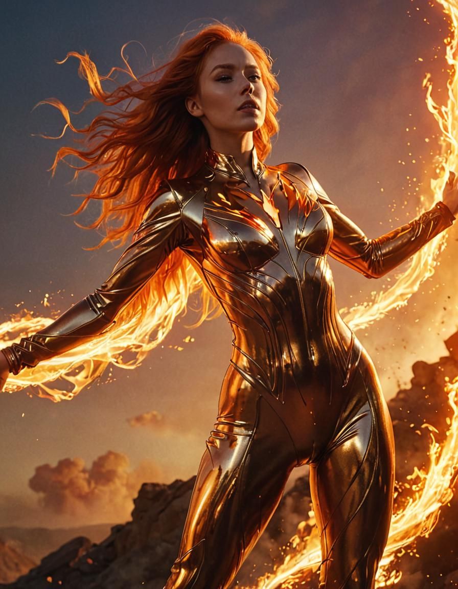 Fiery Goddess in the Sky: Vibrant Digital Art