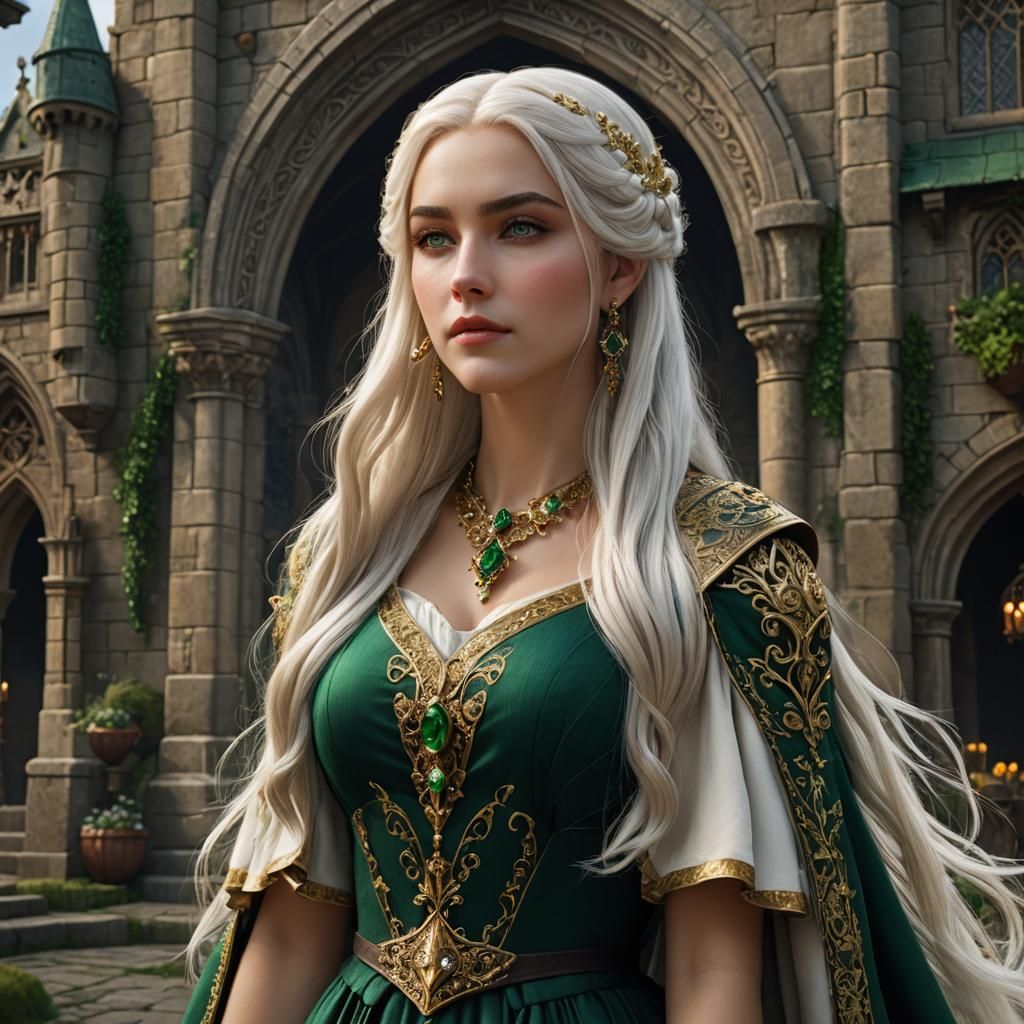 Fantasy Girl in Medieval Dress: Detailed Matte Painting
