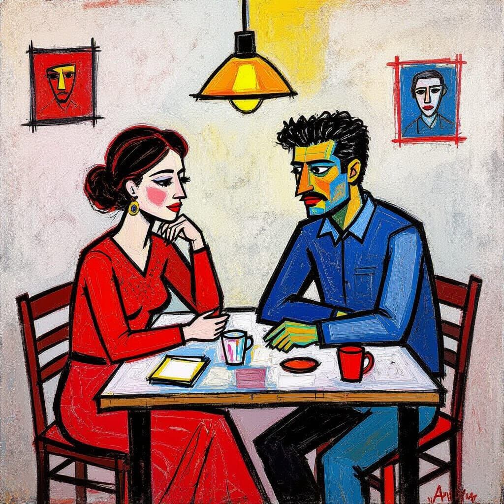 Chaotic Scribble Art of a Couple in Abstract Expressionism