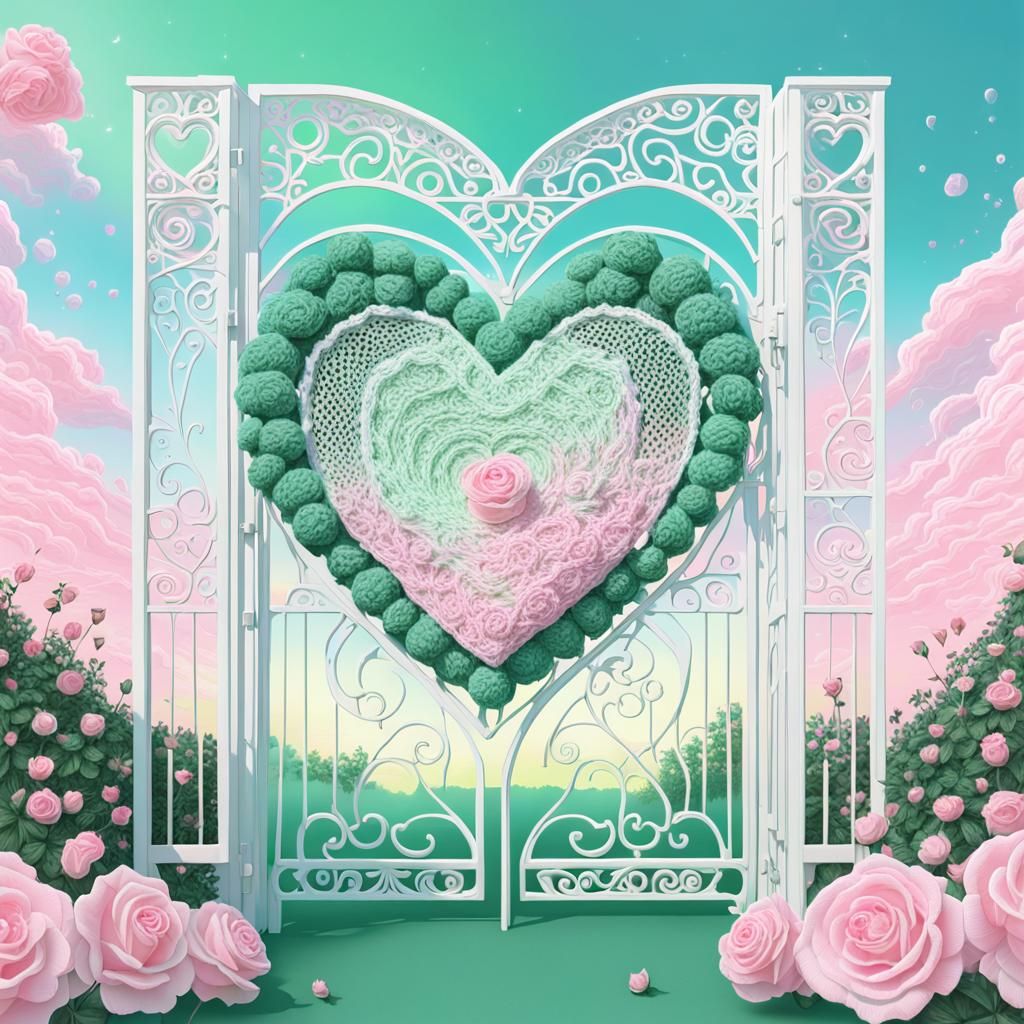 Pastel Crochet Rose Garden with Cosmic Heart