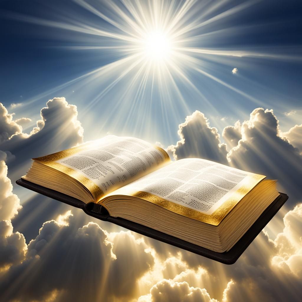Angelic Scene: Gold-Trimmed Bible in Divine Light