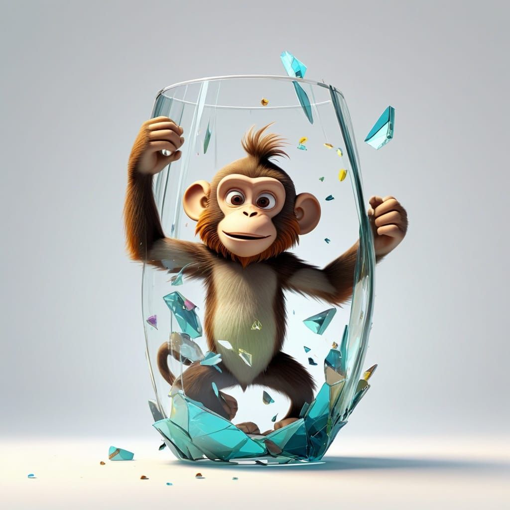 Cartoon Monkey in Glass: Pixar-Inspired Animation