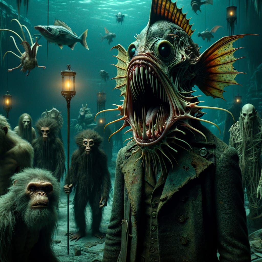 Horror Anglerfish Humanoid Amidst Alien Underwater City