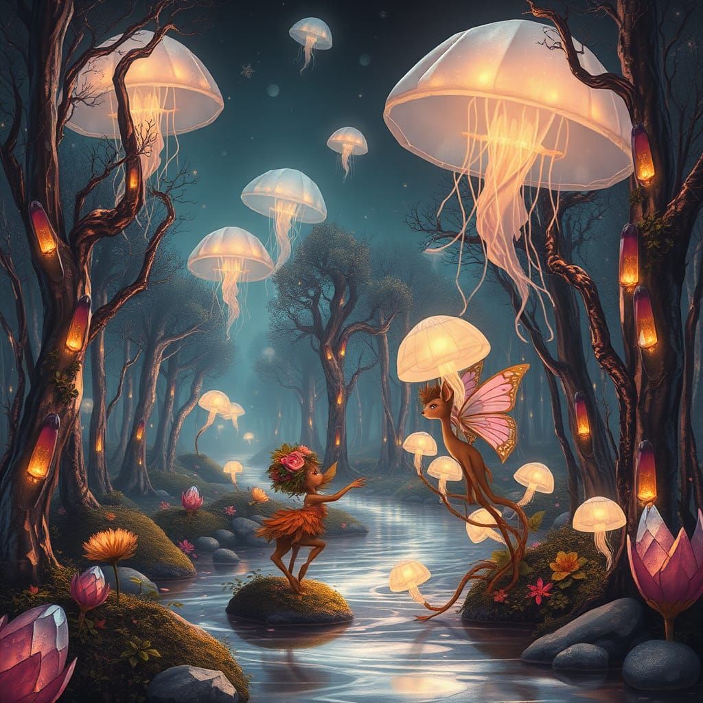Ethereal Jellyfish Forest in Dreamy Twilight