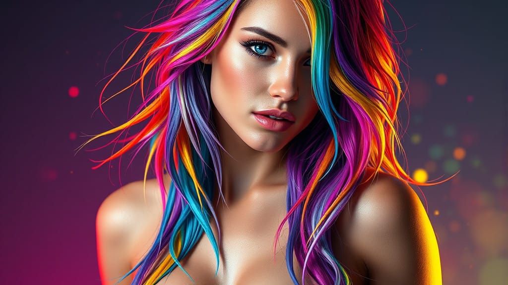 Women in Vibrant Bikini with Rainbow Locks