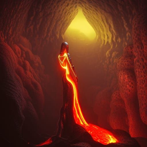 Lava Queen in Gothic Cave: A Digital Horror Painting