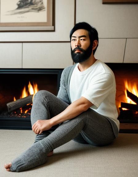 Attractive Japanese Elf Lounging by Fireplace: Hyperrealisti...
