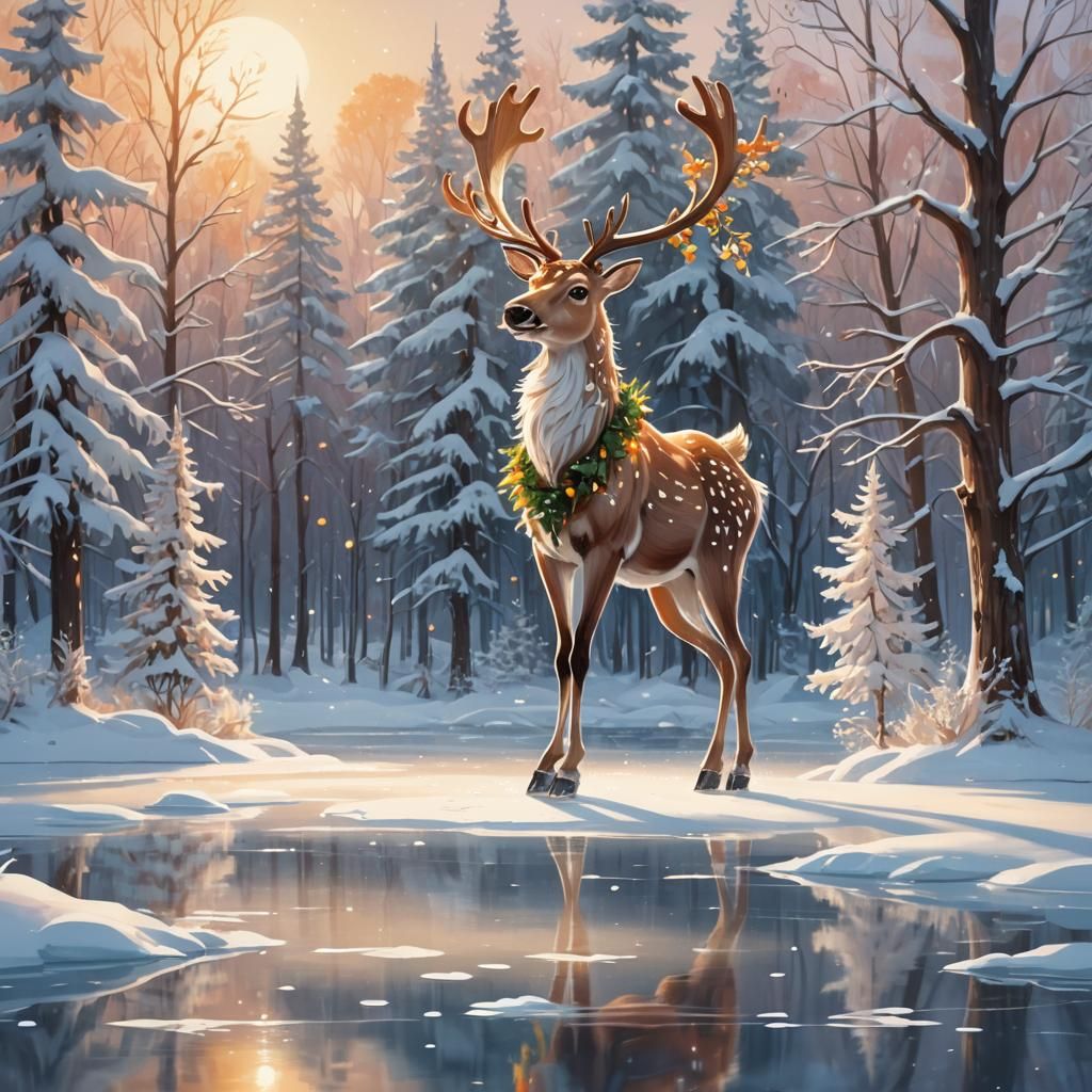 Reindeer Ice Skating: Whimsical Cartoon Art