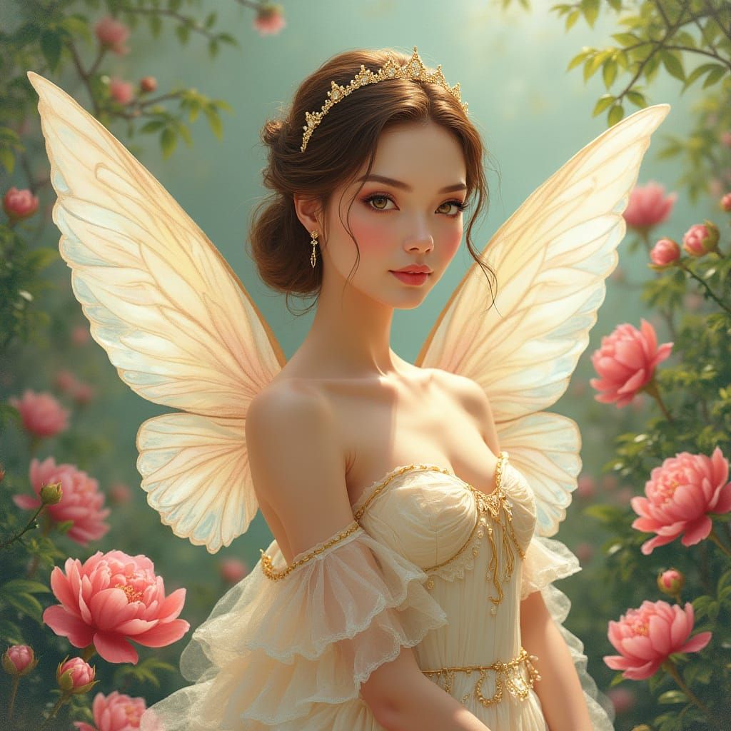 Ethereal Faerie Queen in Peony Garden