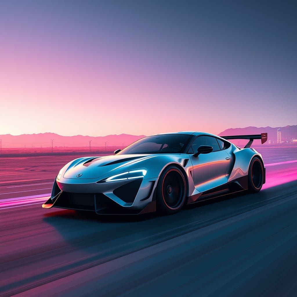 Cyberpunk Desert Racing Circuit in Futuristic Neon Lights