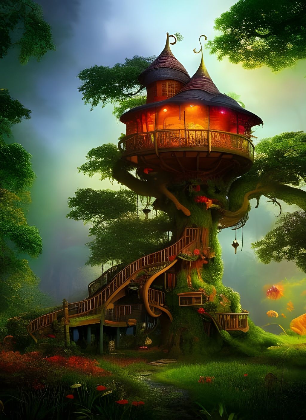 Enchanted Treehouse Villa in Dreamy Shroompunk Style