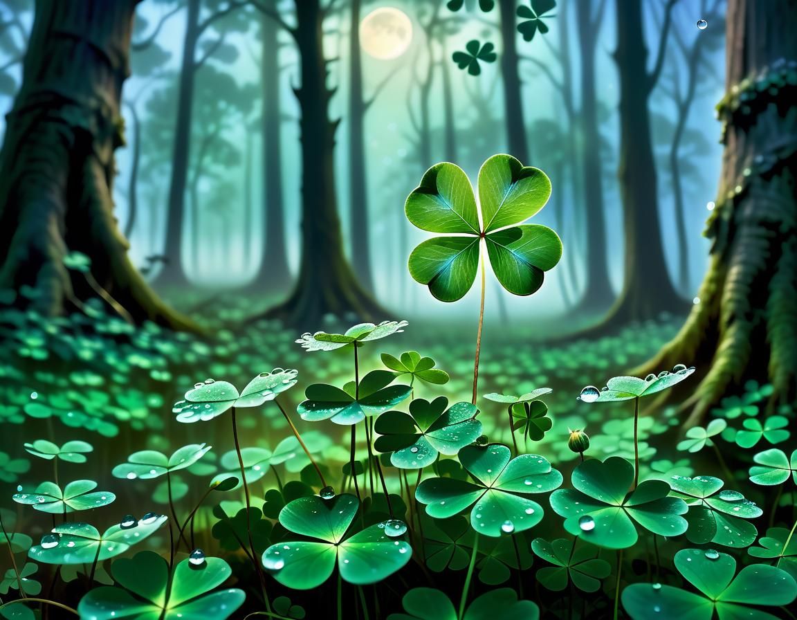 Enchanted Four-Leaf Clover in Impressionist Style