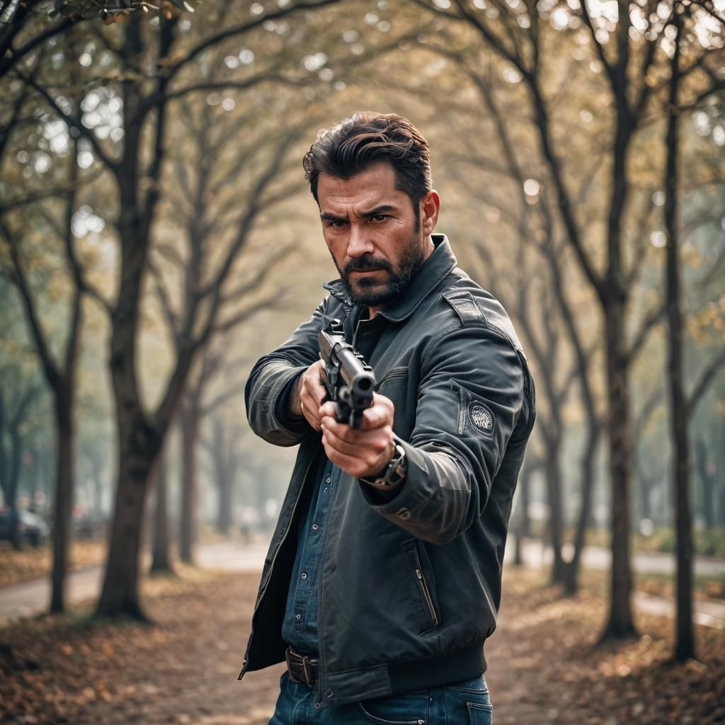 Man Holding Gun in Professional Photography Style