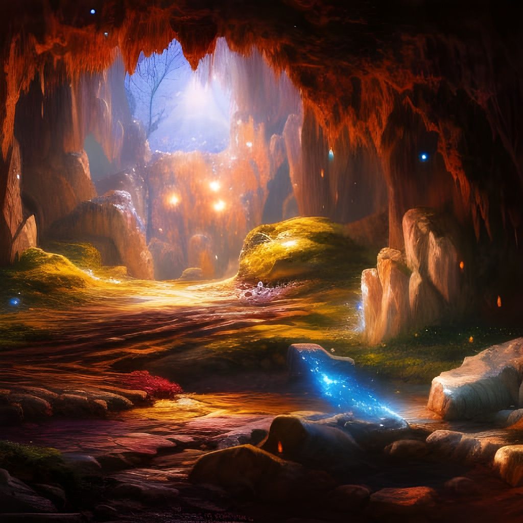 Sparkling Crystal Cave: Atmospheric Dreamscape Painting