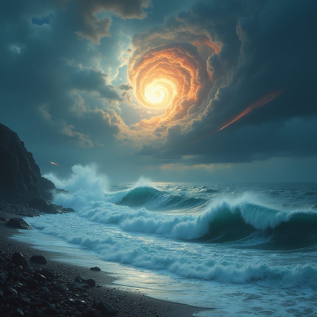 Catastrophic Landscape with Tidal Wave and Volcano