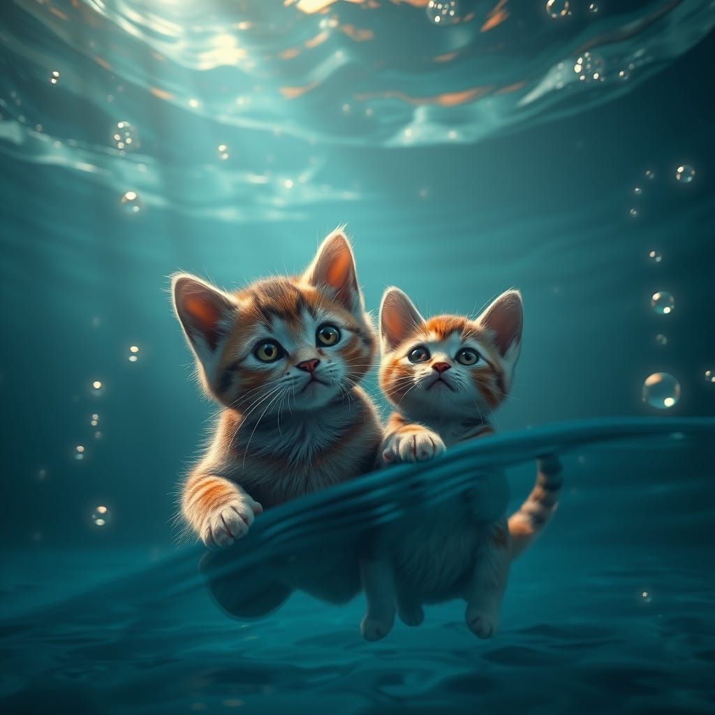 Epic Feline Duo in Underwater Odyssey