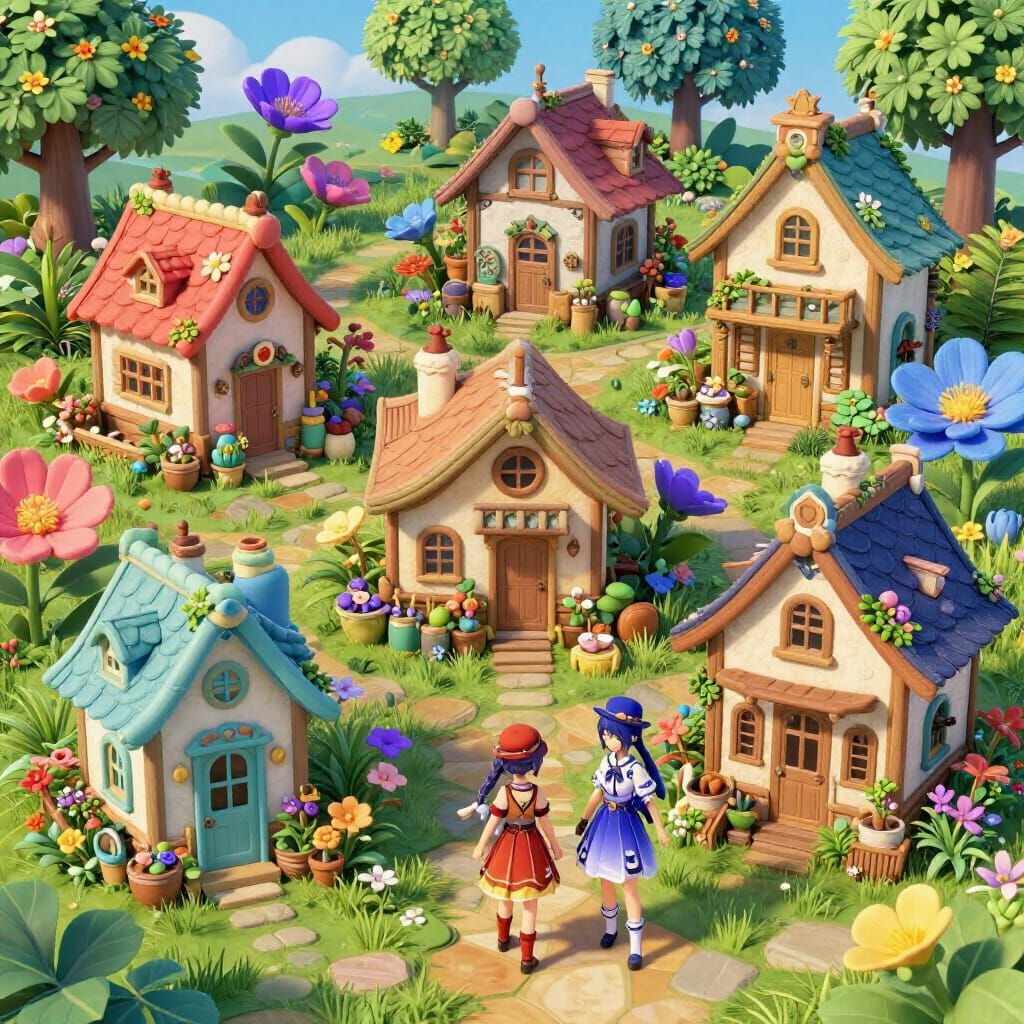 Charming Flower People Homes in Vibrant 3D Anime Style