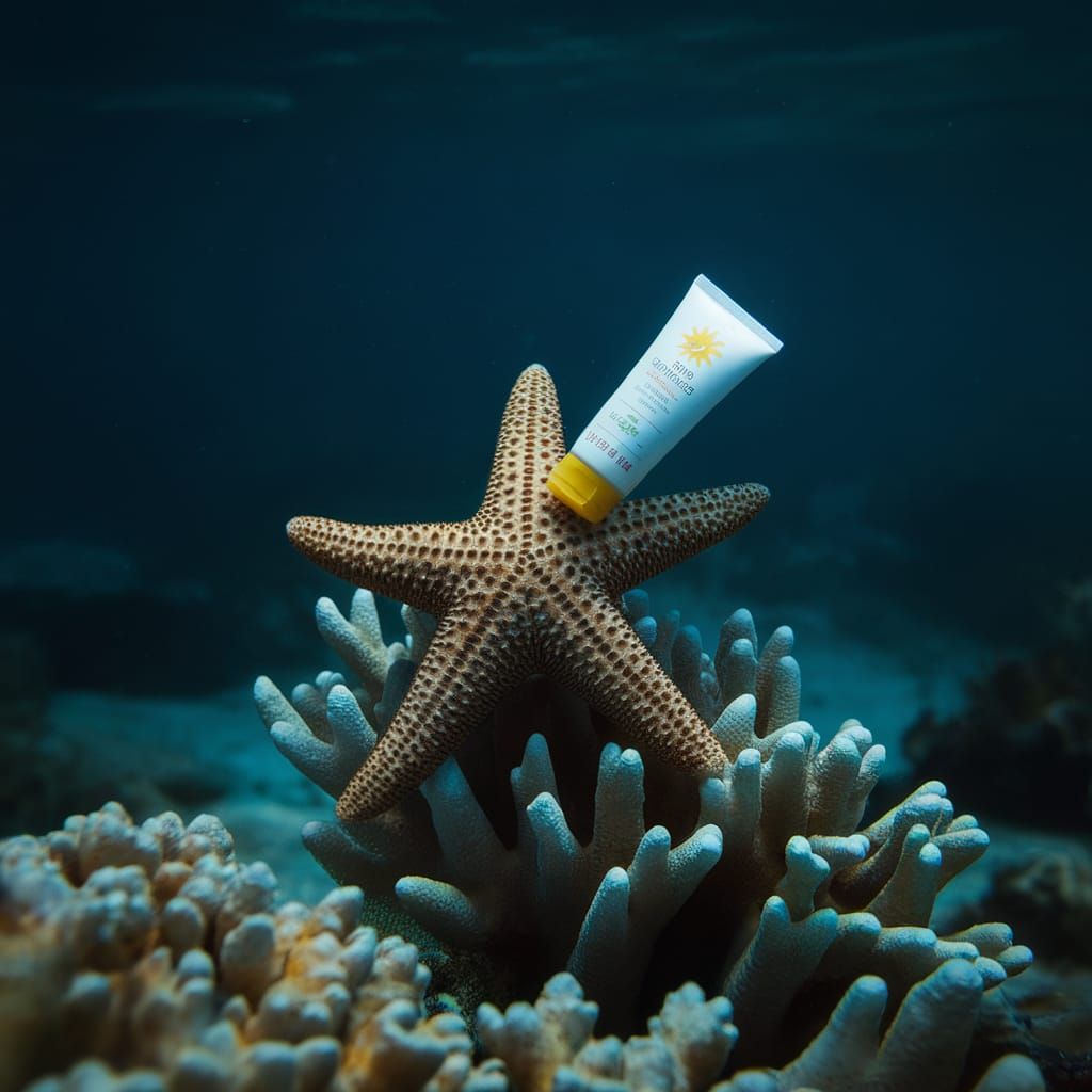 Starfish with Sun Cream in Deep Ocean