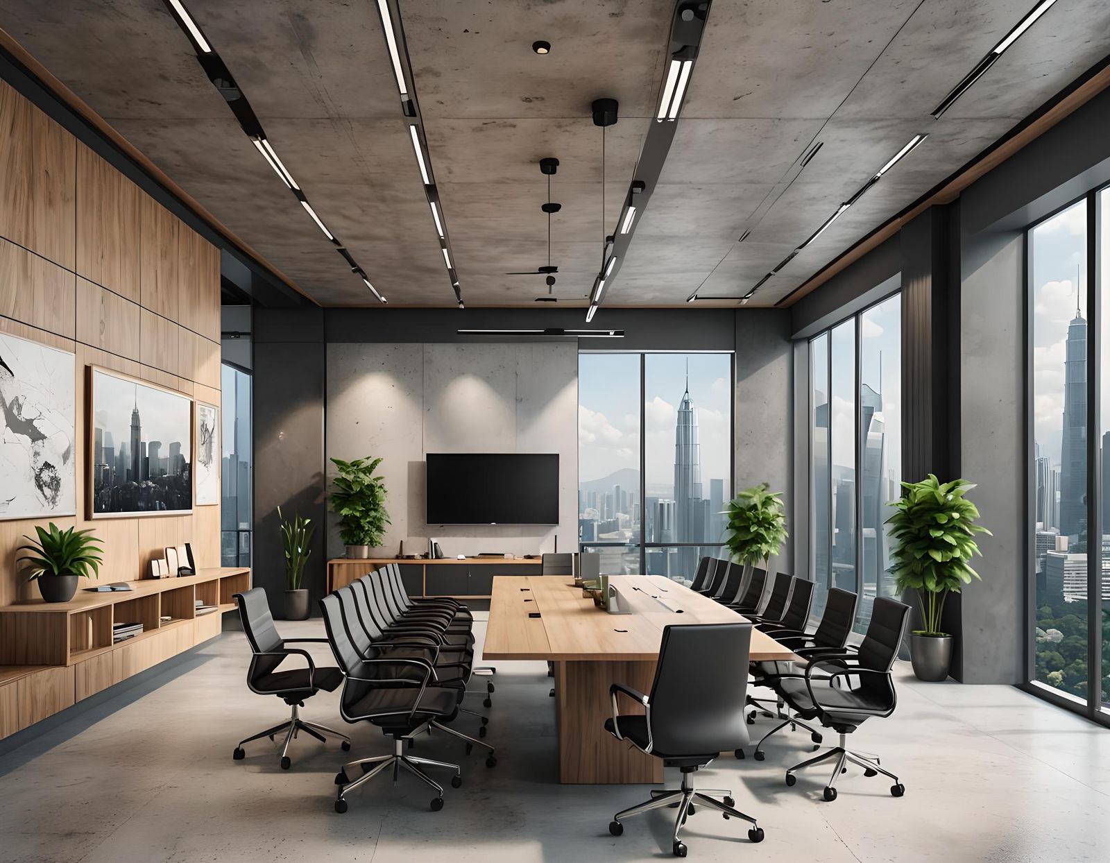 Modern Meeting Room with Kuala Lumpur View: 3D Render