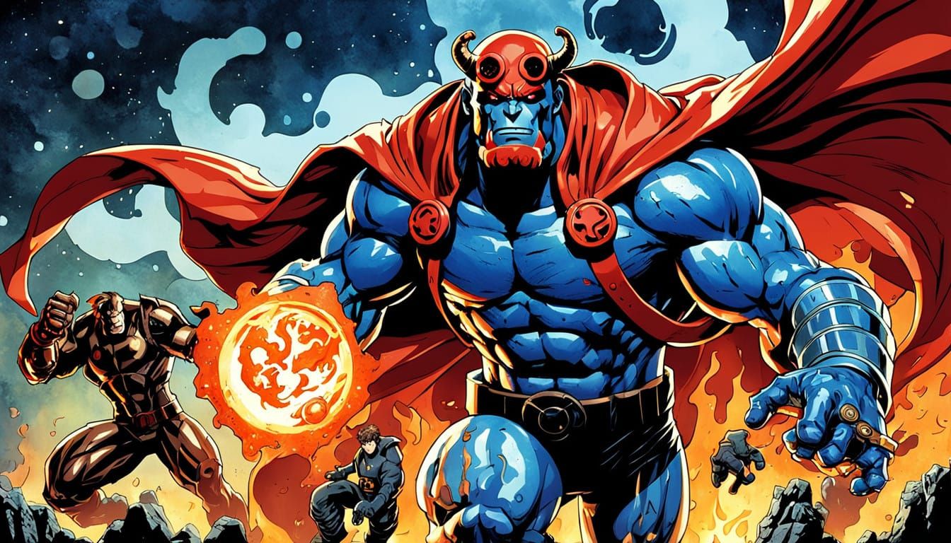 Hellboy Joins the Fantastic Four in Anime Style