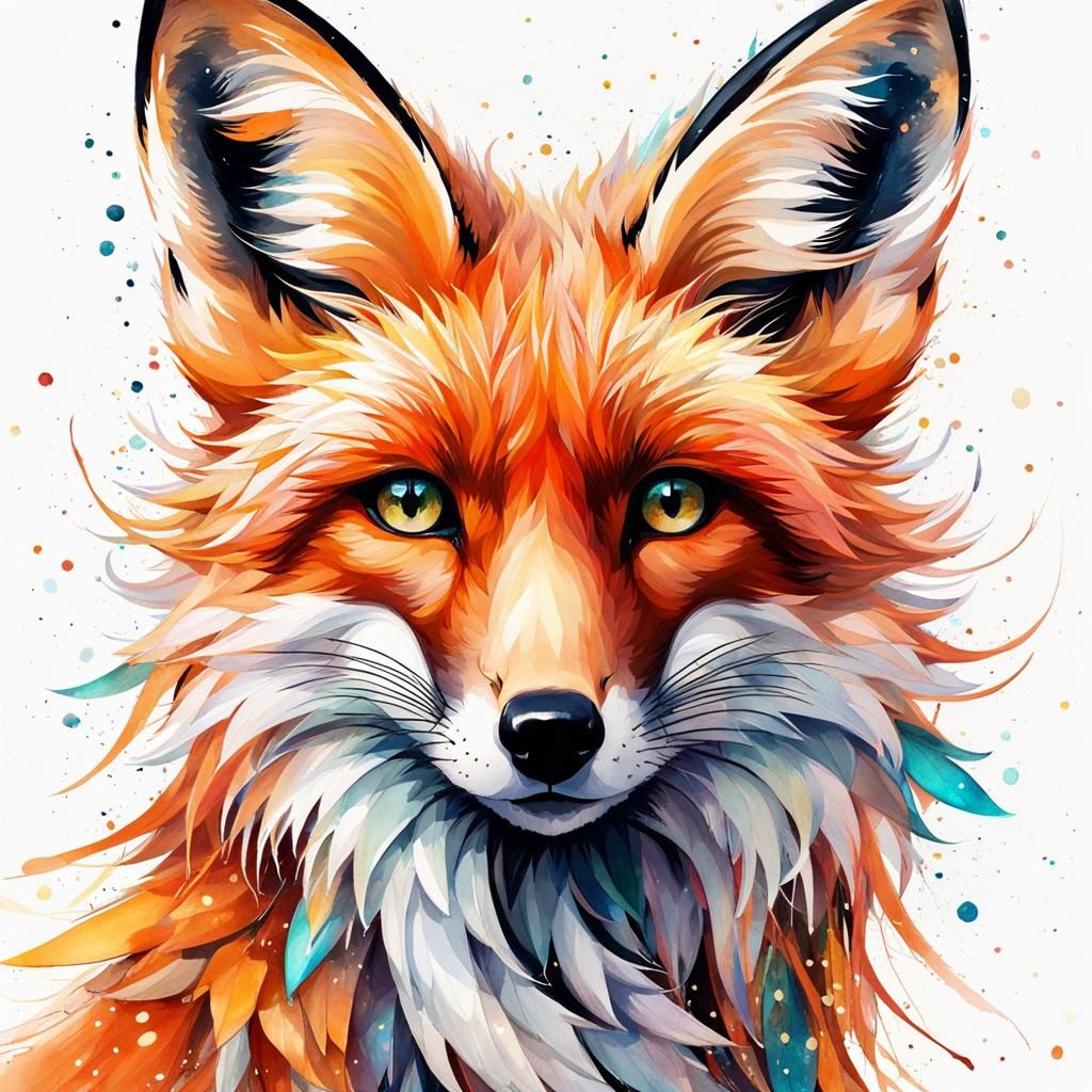 Watercolor Fox with Wings, 8K Resolution