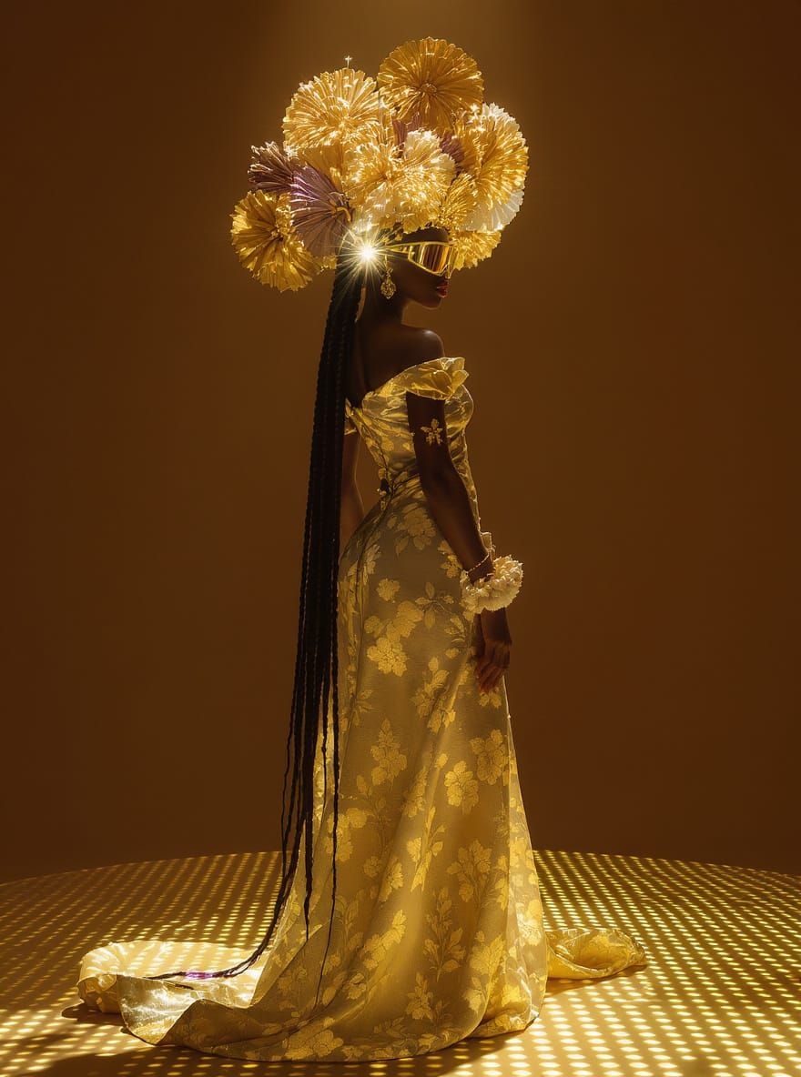 Afrofuturist Woman in Floral Sunbeam, Art Nouveau Style