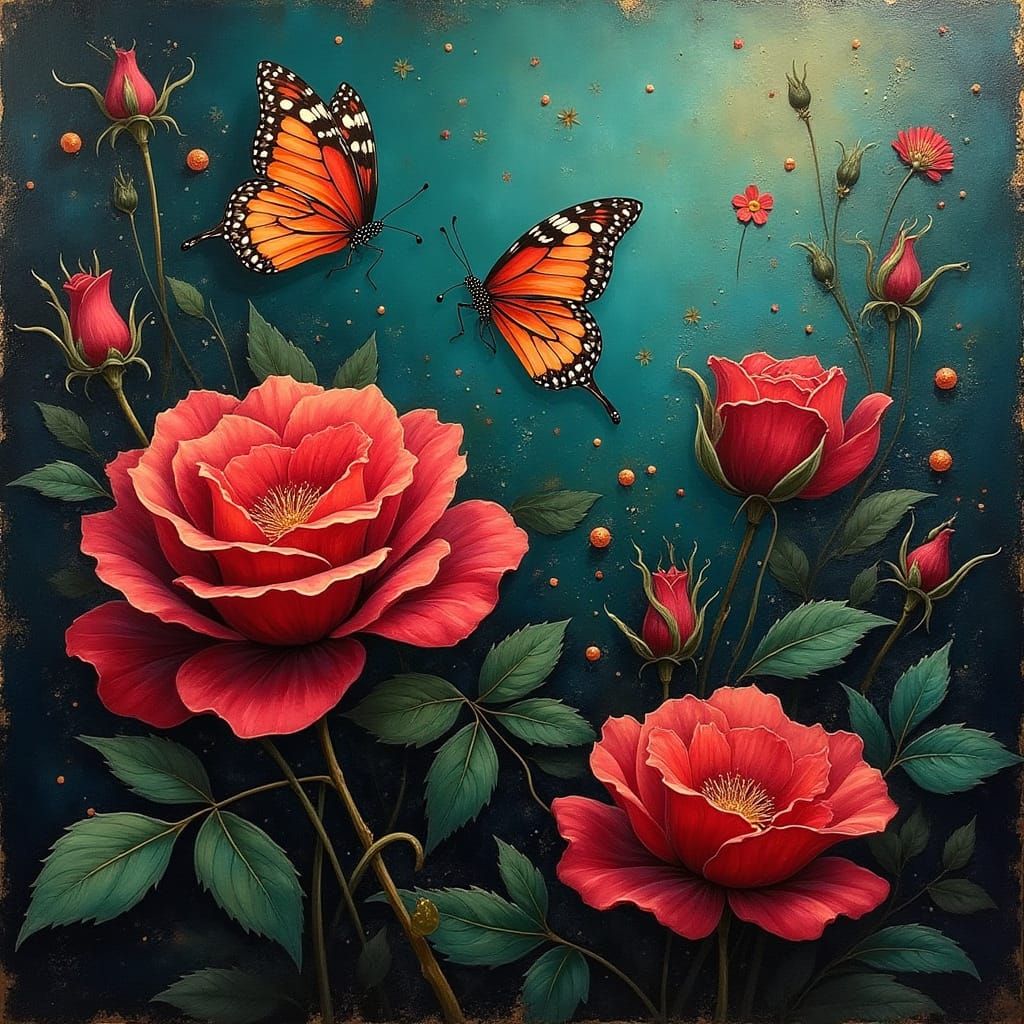 Rose garden with butterflies