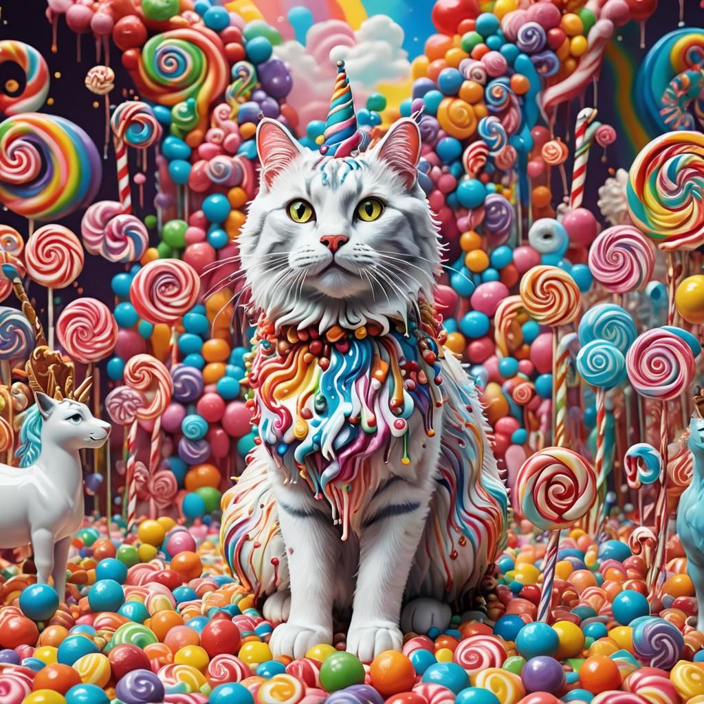 Candy Art: Cat and Unicorn in Candyland