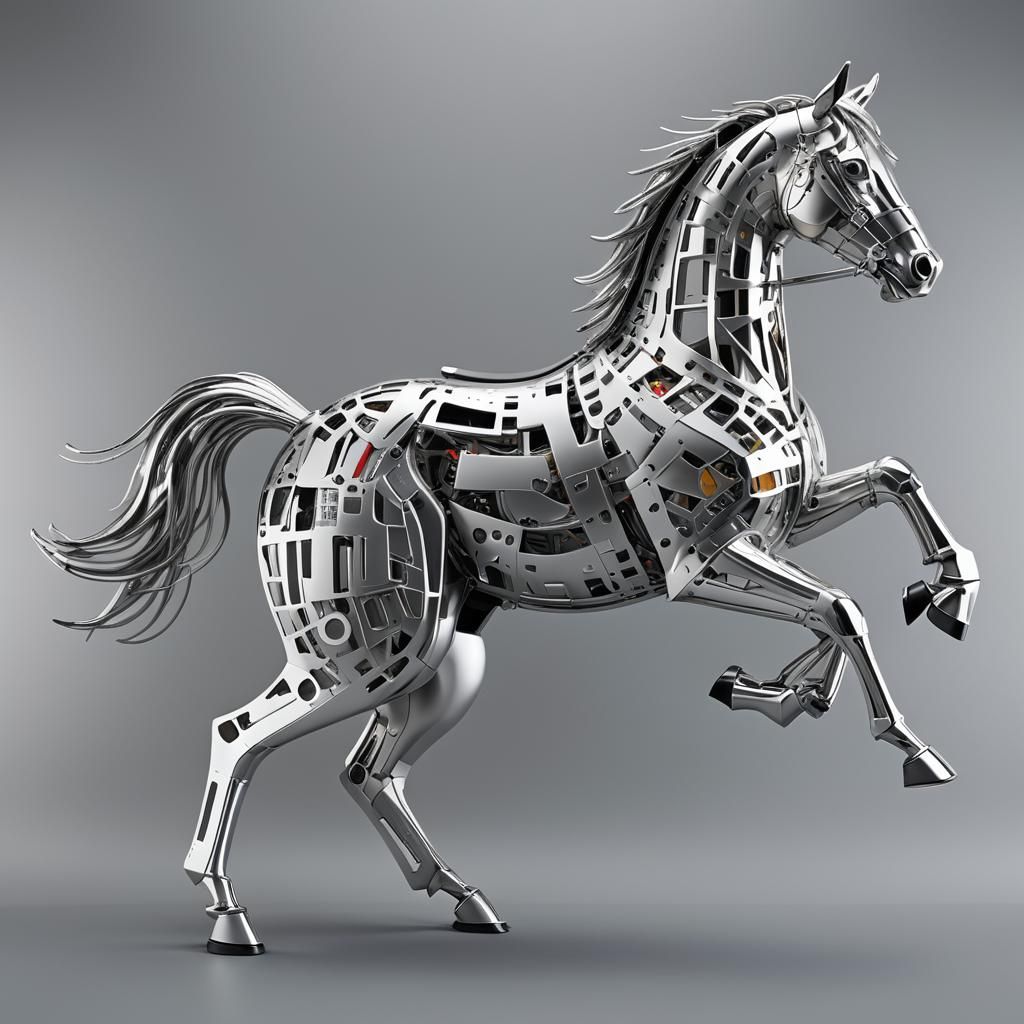Futuristic Silver Horse in Zero Gravity: Industrial Design