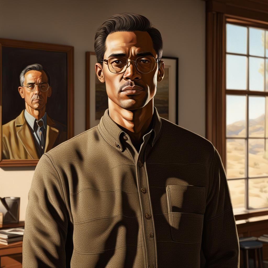 Young Artist in Sunlit Studio: A Photorealistic Portrait