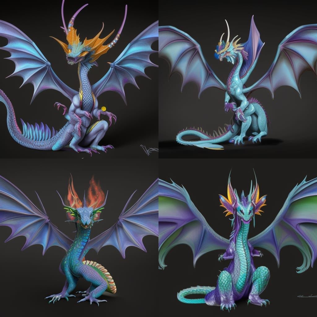 Miniature Dragon with Crystalline Wings and Blue Fire