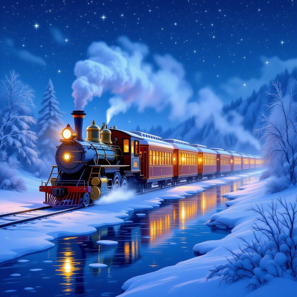 Fantastical Lantern Train on Winter Night