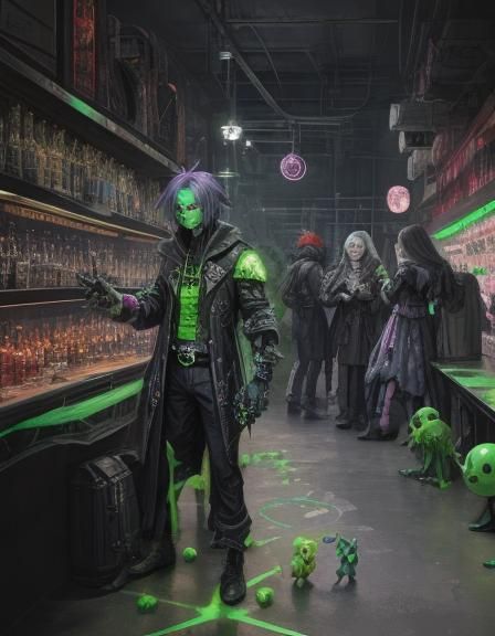 Cyberpunk Alchemist: A Futuristic Dark Magic Scene