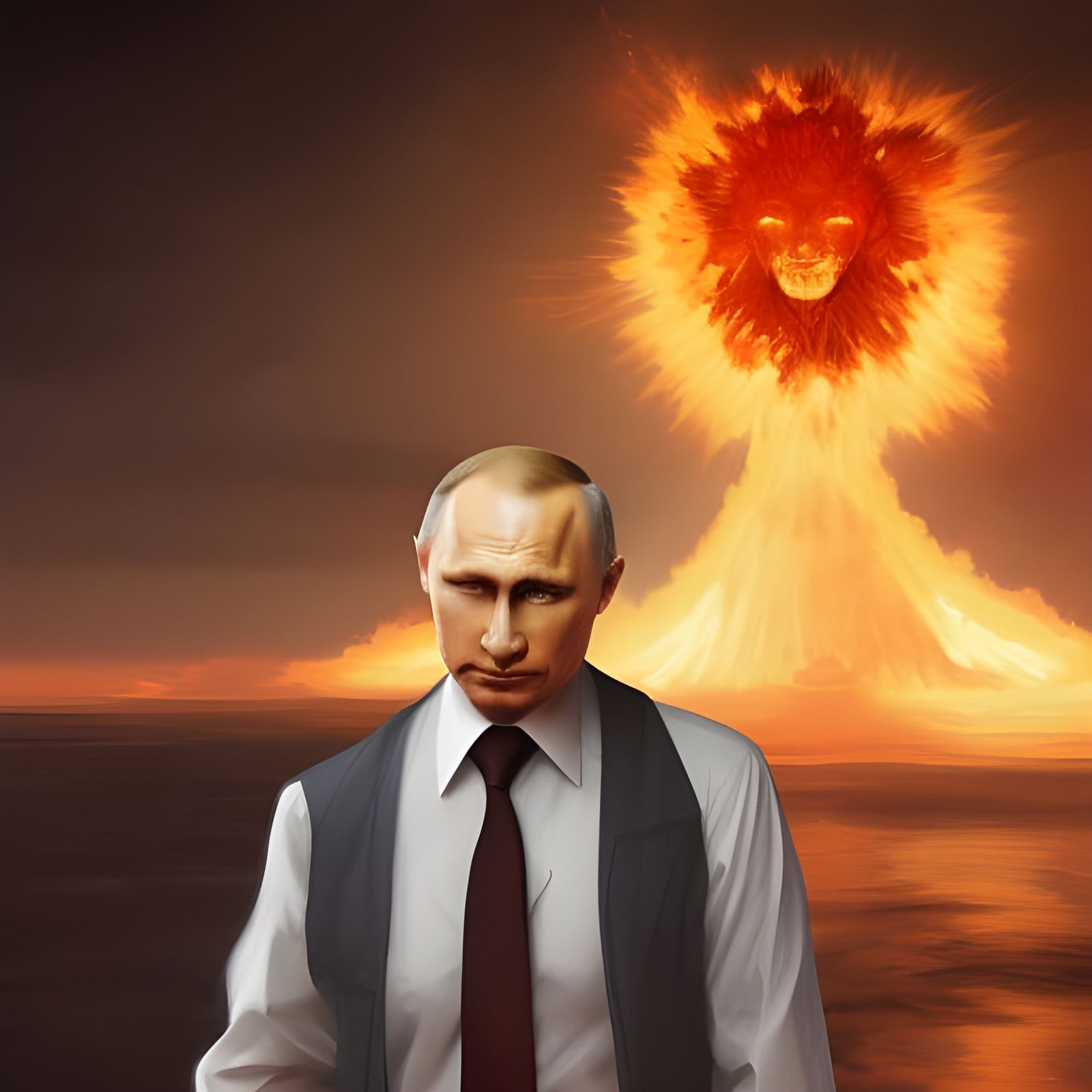 Furious Vladimir Putin in Front of Nuclear Explosion