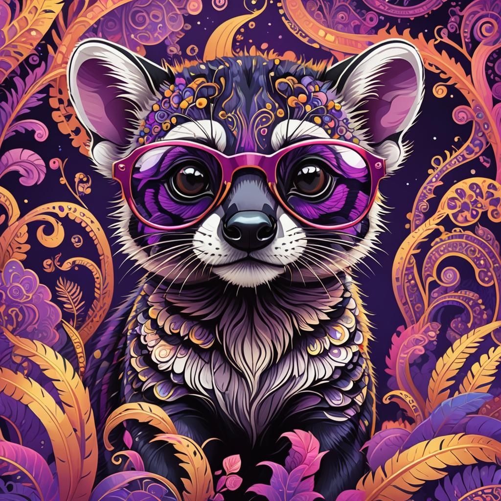 Psychedelic Asian Palm Civet in Fractal Landscape
